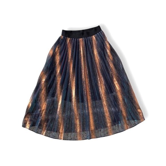 Maje metallic bronze turquoise A line midi skirt size 3 US size M
